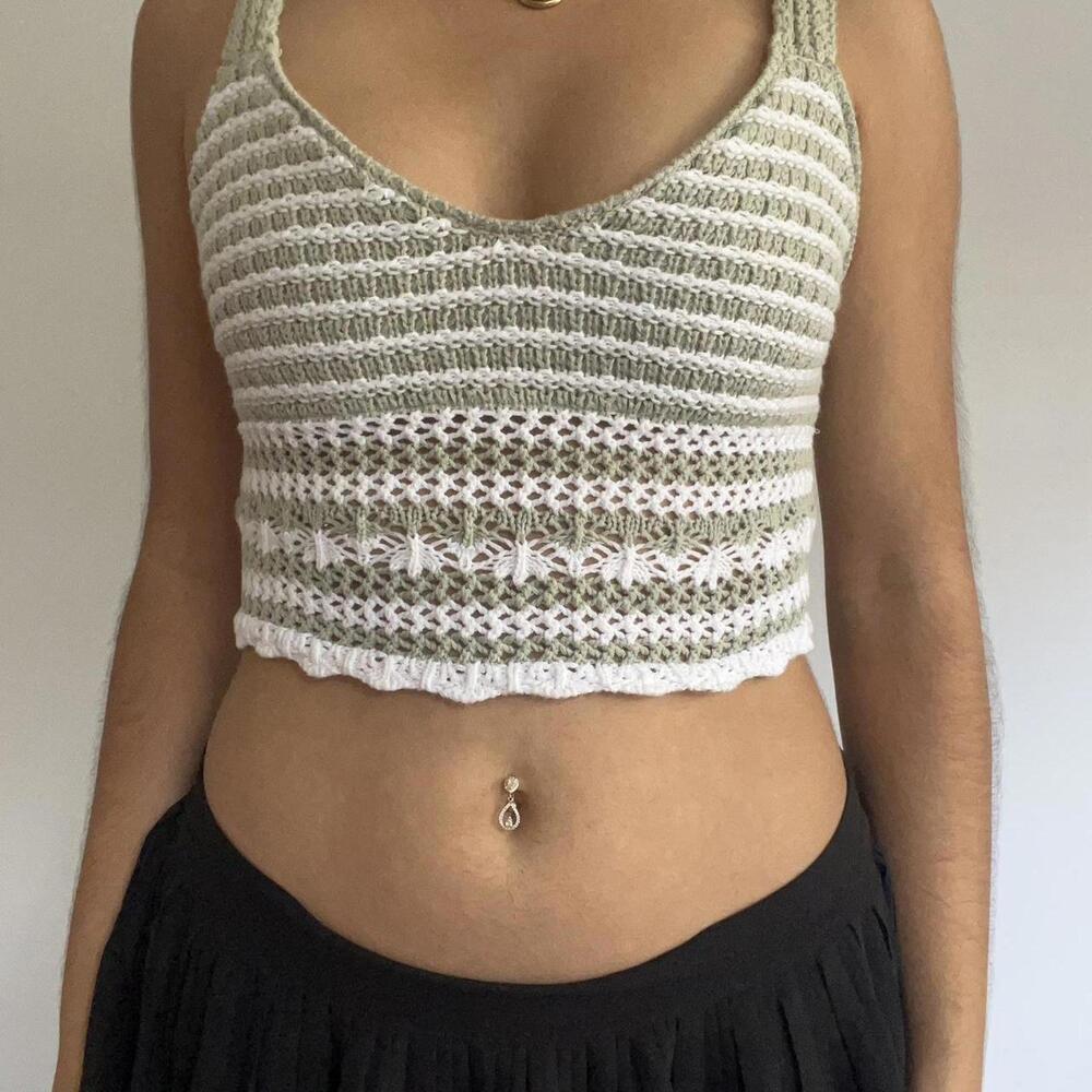 Cream and green striped crochet vest top #crochet